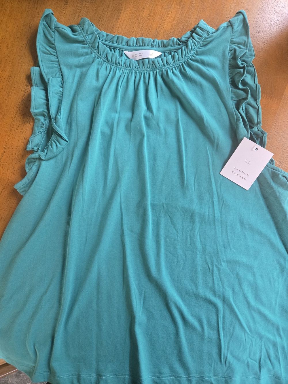 LC Lauren Conrad Teal Ruffle-Sleeve Tank Top